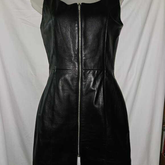 SALE NWT Custom Handmade Front Zip Leather Dress XS - Picture 3 of 15